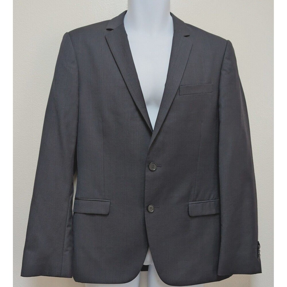 DE Fursac Wool Blazer Men's Size 48 Charcoal Single-Breasted Notch Lapel Jacket